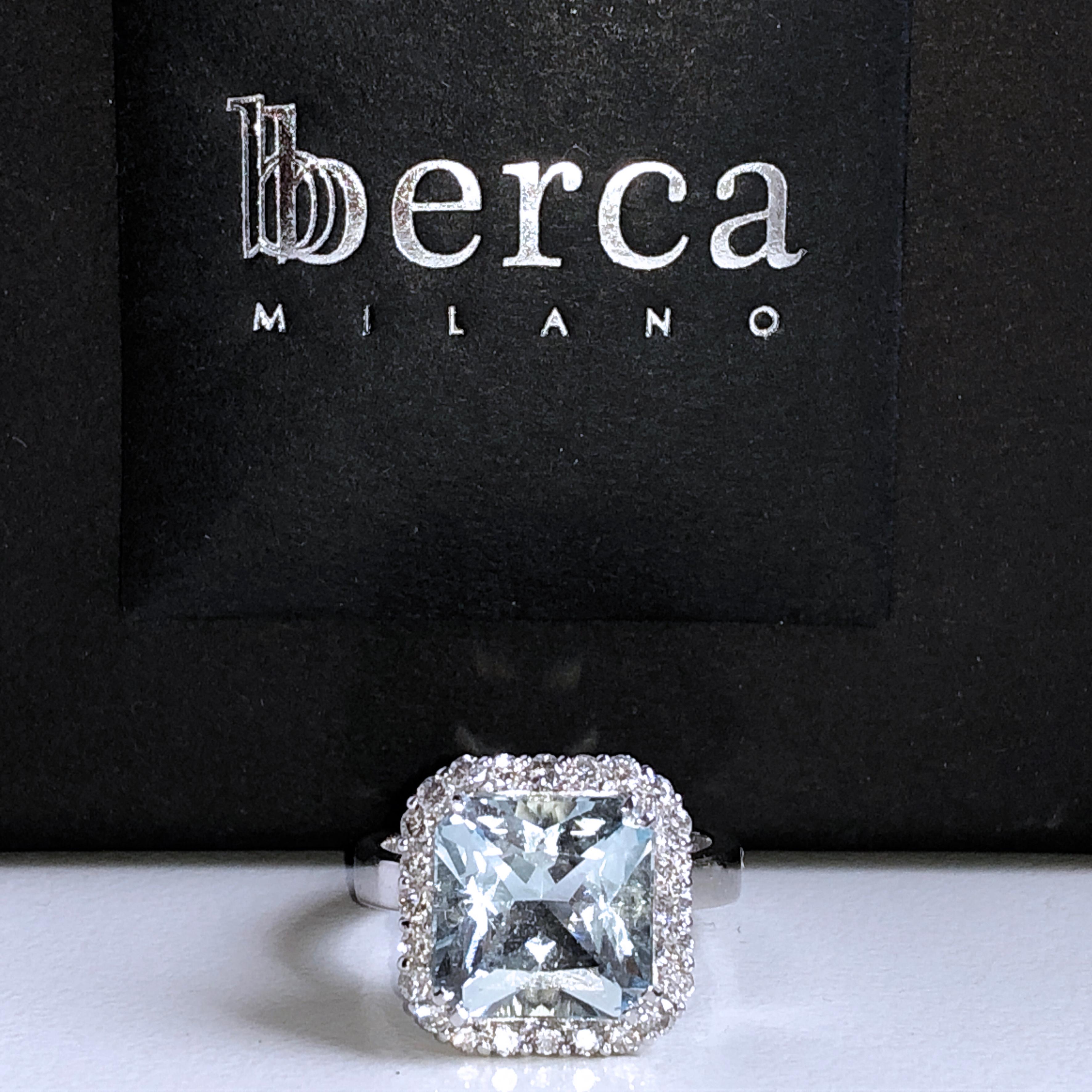 Berca 3.67Kt Natural Brazilian Aquamarine White Diamond White Gold Setting Ring 4