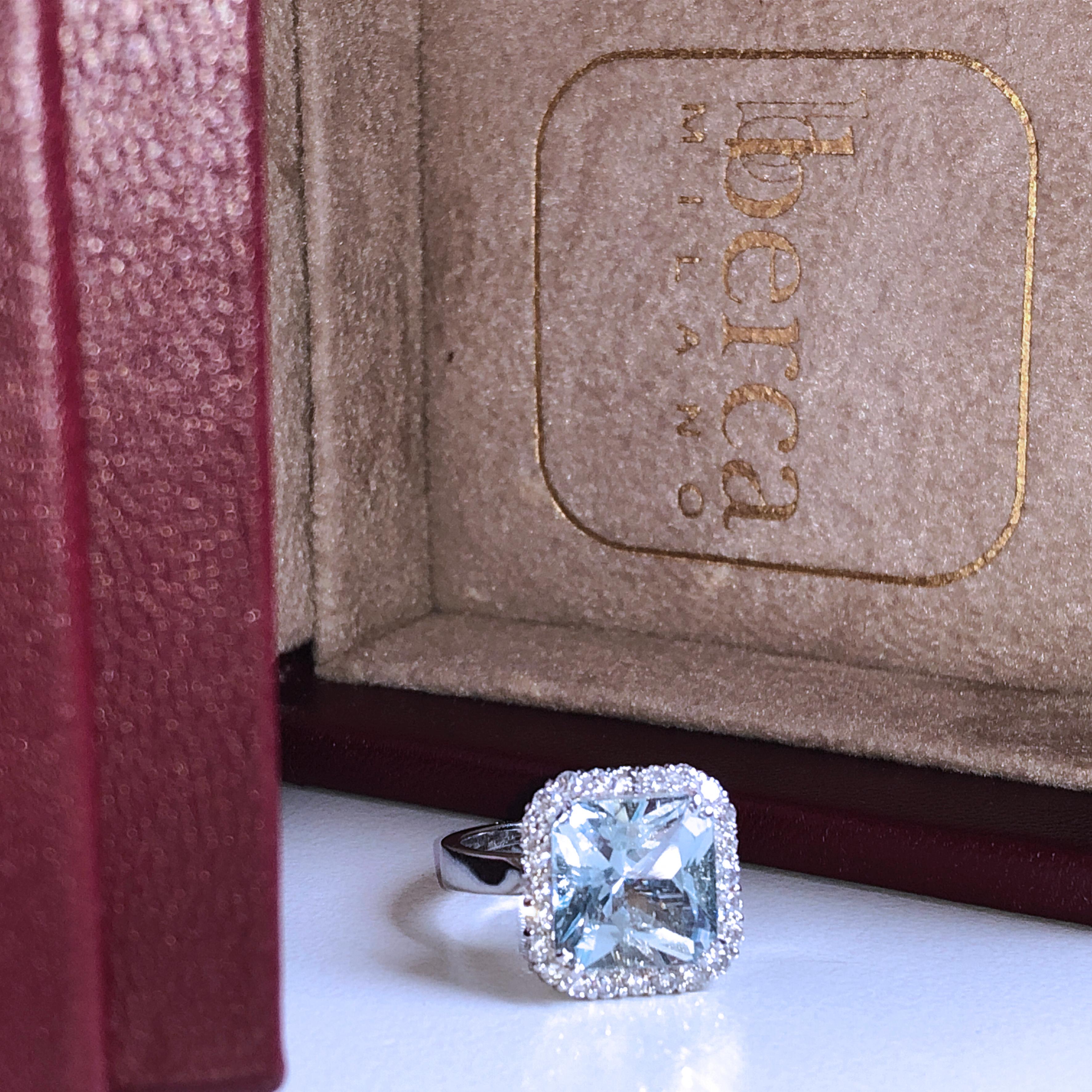 Berca 3.67Kt Natural Brazilian Aquamarine White Diamond White Gold Setting Ring 6
