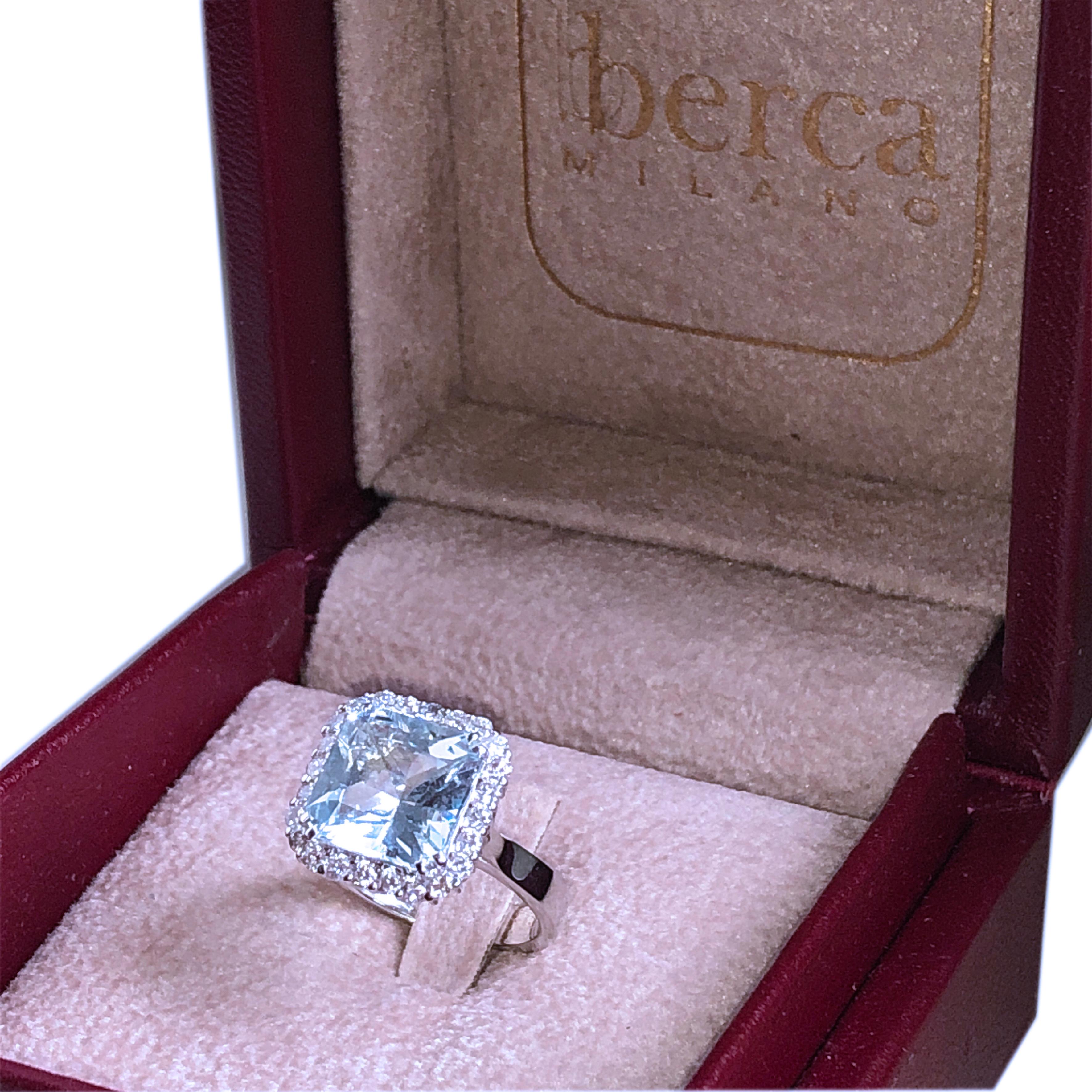 Berca 3.67Kt Natural Brazilian Aquamarine White Diamond White Gold Setting Ring 8