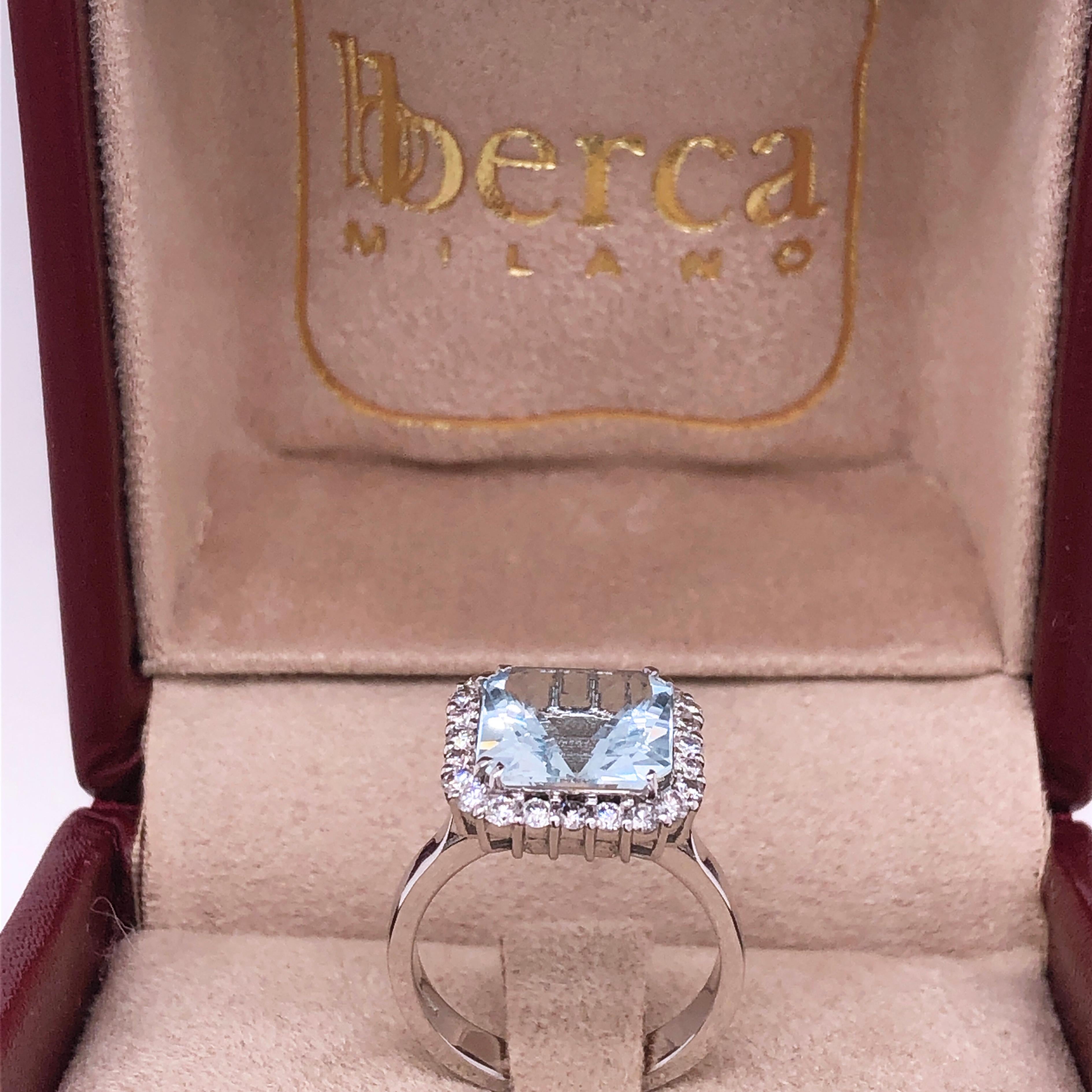 Berca 3.67Kt Natural Brazilian Aquamarine White Diamond White Gold Setting Ring 10