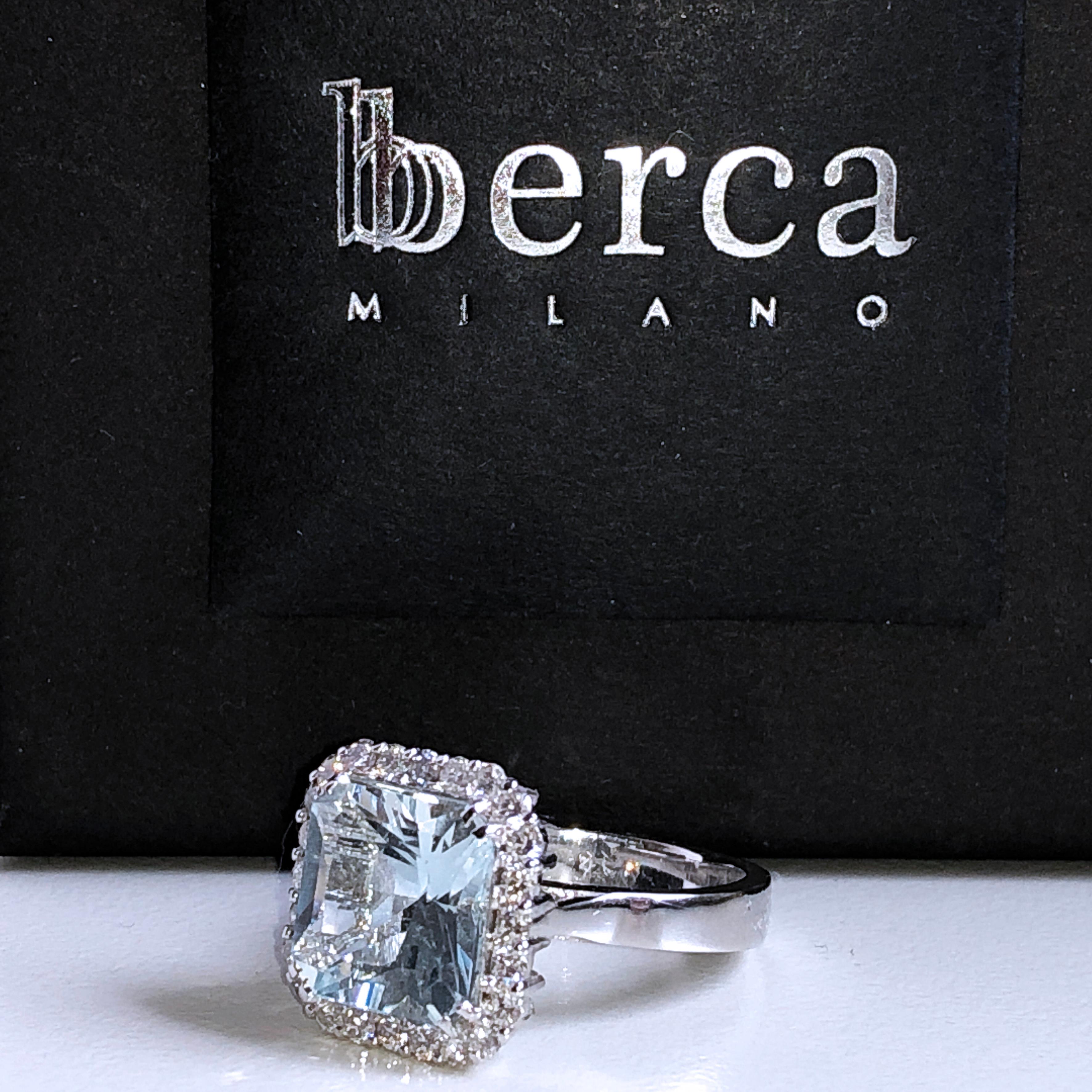 Women's Berca 3.67Kt Natural Brazilian Aquamarine White Diamond White Gold Setting Ring