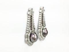 3.67 Carat of Diamonds and Tahitian Pearls Platinum Chandelier Earrings