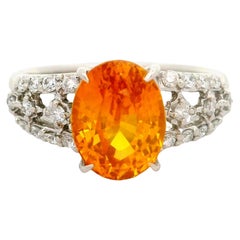 3.67 Carat Orange Sapphire Diamond Platinum Ring