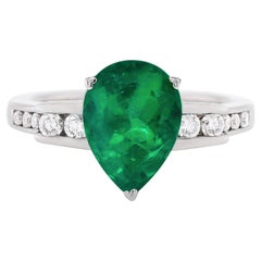 3.67 Carat Pear Shape Natural Emerald and Diamond 'Amoro' 18 Carat Gold Ring