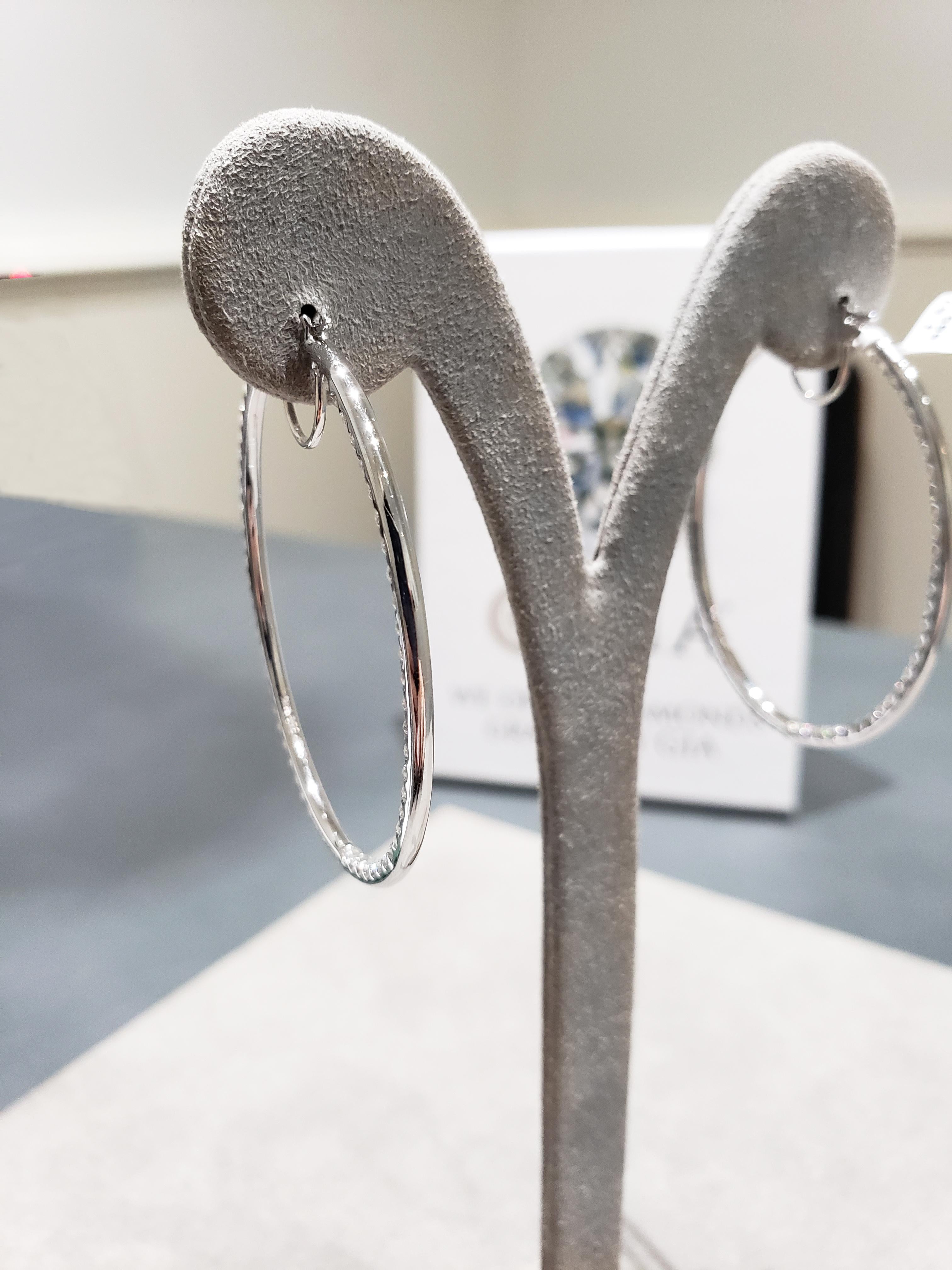 Roman Malakov 3.67 Carats Total Brilliant Round Cut Diamond Hoop Earrings For Sale 2