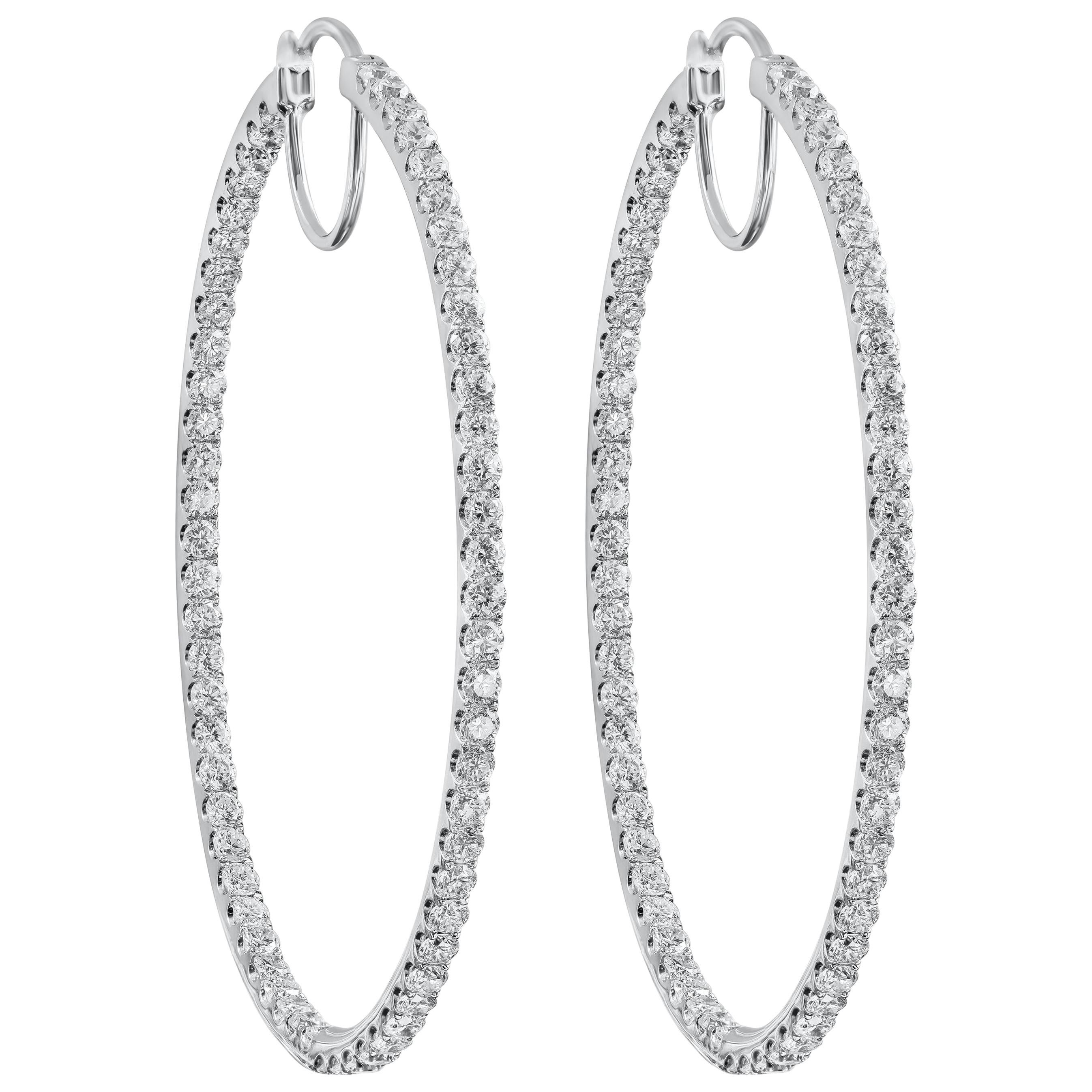 Roman Malakov 3.67 Carats Total Brilliant Round Cut Diamond Hoop Earrings For Sale