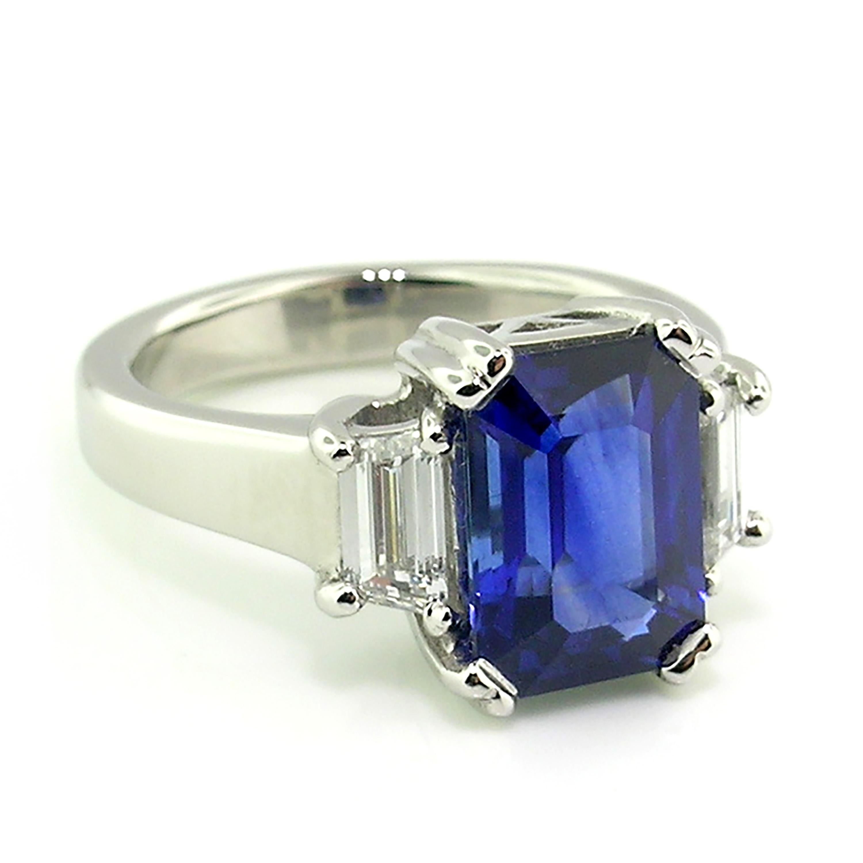 Cynthia Scott 3.67ct Ceylon Sapphire and Diamond Platinum Ring GRS Certificate For Sale 1