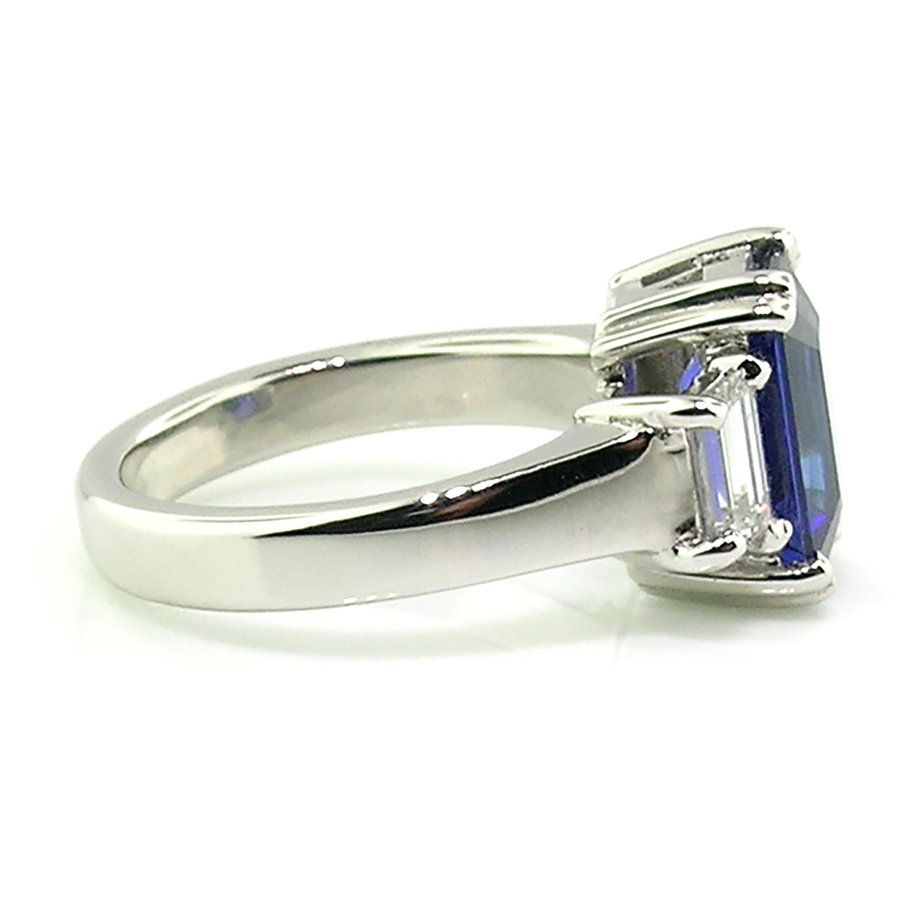 Cynthia Scott 3.67ct Ceylon Sapphire and Diamond Platinum Ring GRS Certificate For Sale 2