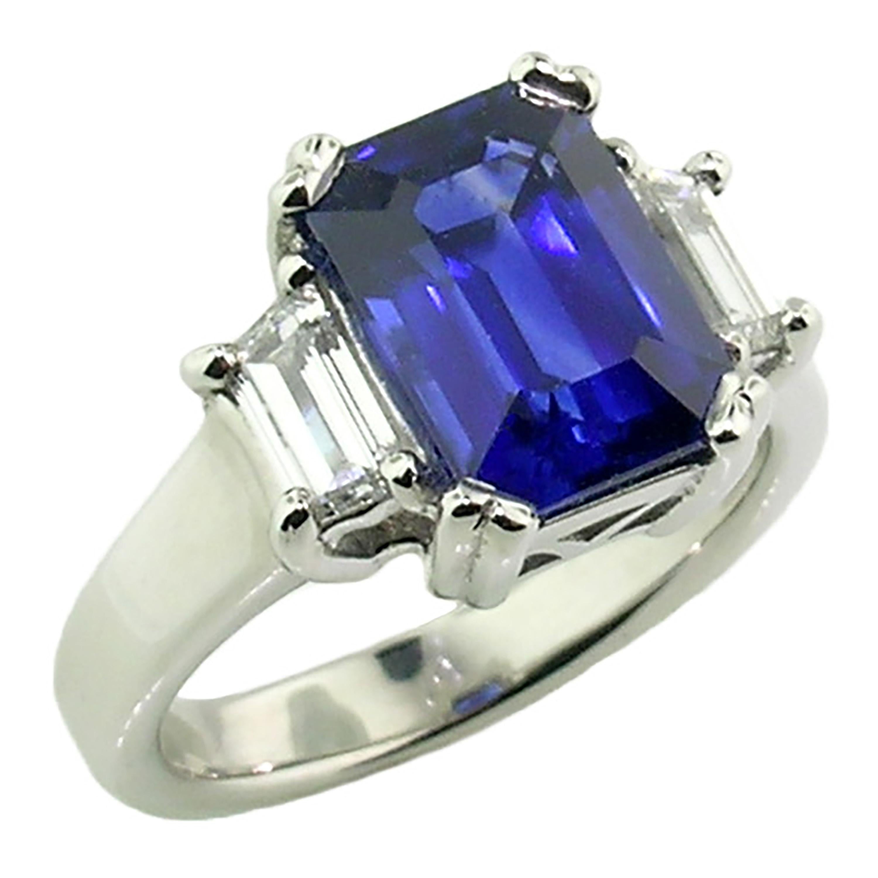 Cynthia Scott 3.67ct Ceylon Sapphire and Diamond Platinum Ring GRS Certificate For Sale