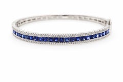3.67 Carat Sapphire and Diamond Channel Set Bangle Bracelet in 18K White Gold