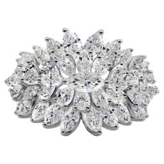 3.67 Carat SI Clarity HI Color Diamond Sunburst Cluster Ring 14 Karat White Gold