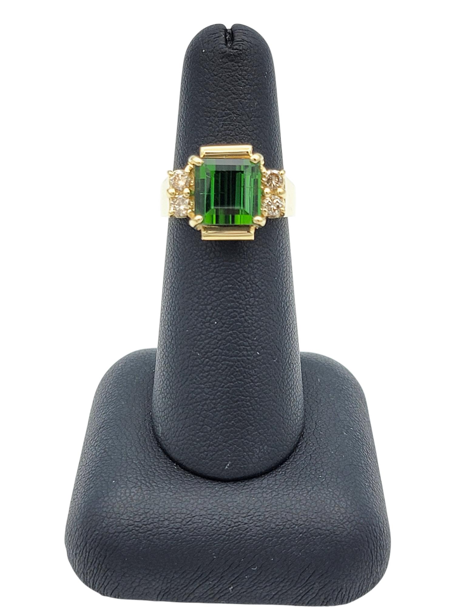 3.67 Carat Square Cut Tourmaline Ring with Diamonds in 14 Karat Yellow Gold For Sale 6