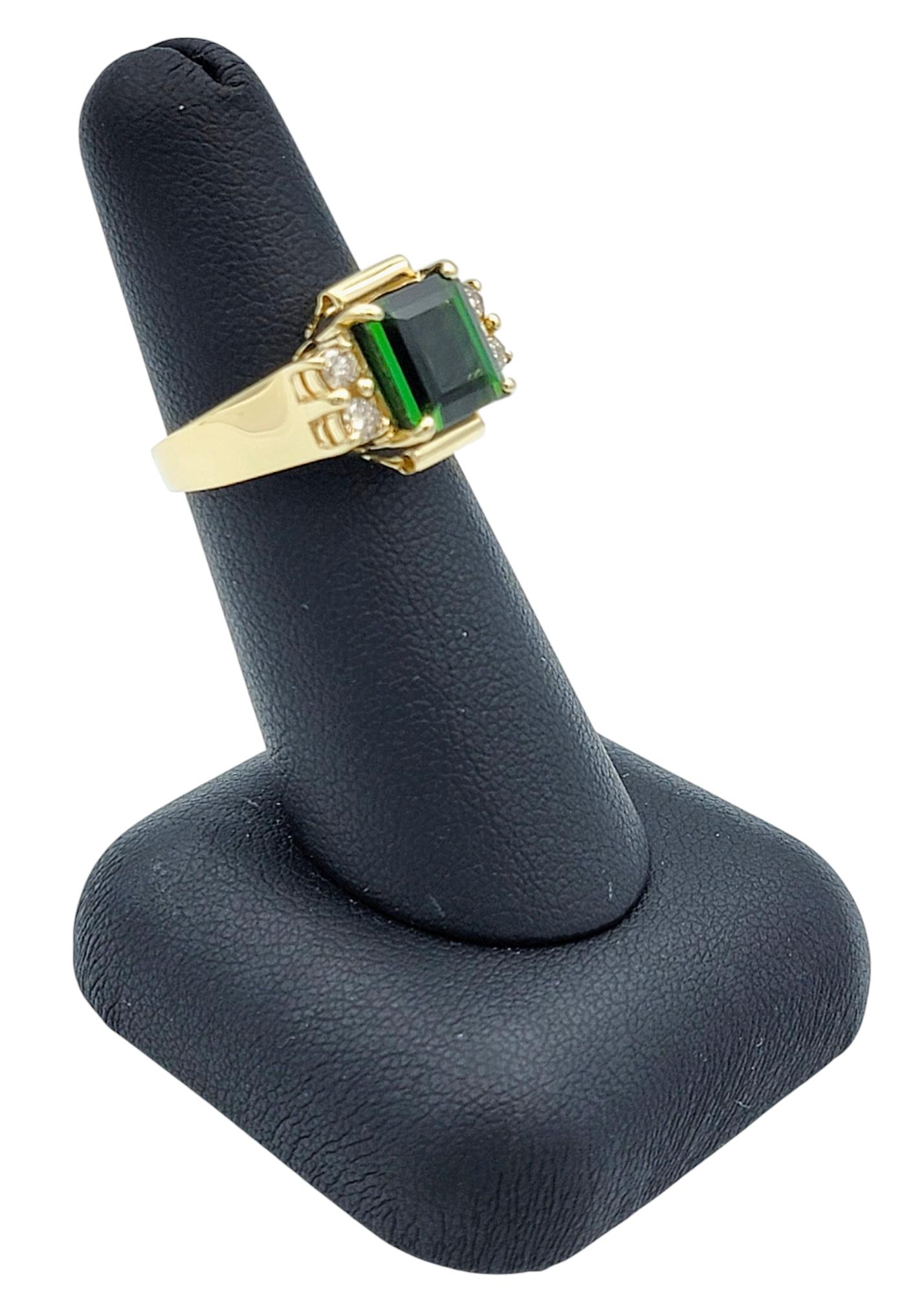 3.67 Carat Square Cut Tourmaline Ring with Diamonds in 14 Karat Yellow Gold For Sale 7