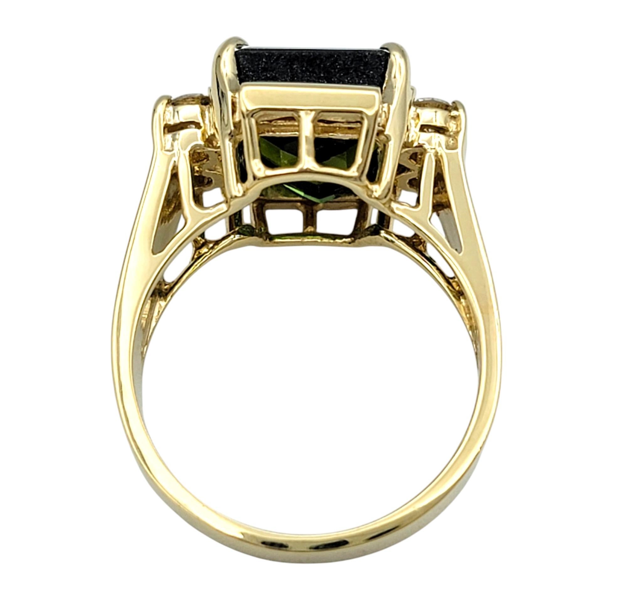 Women's 3.67 Carat Square Cut Tourmaline Ring with Diamonds in 14 Karat Yellow Gold For Sale