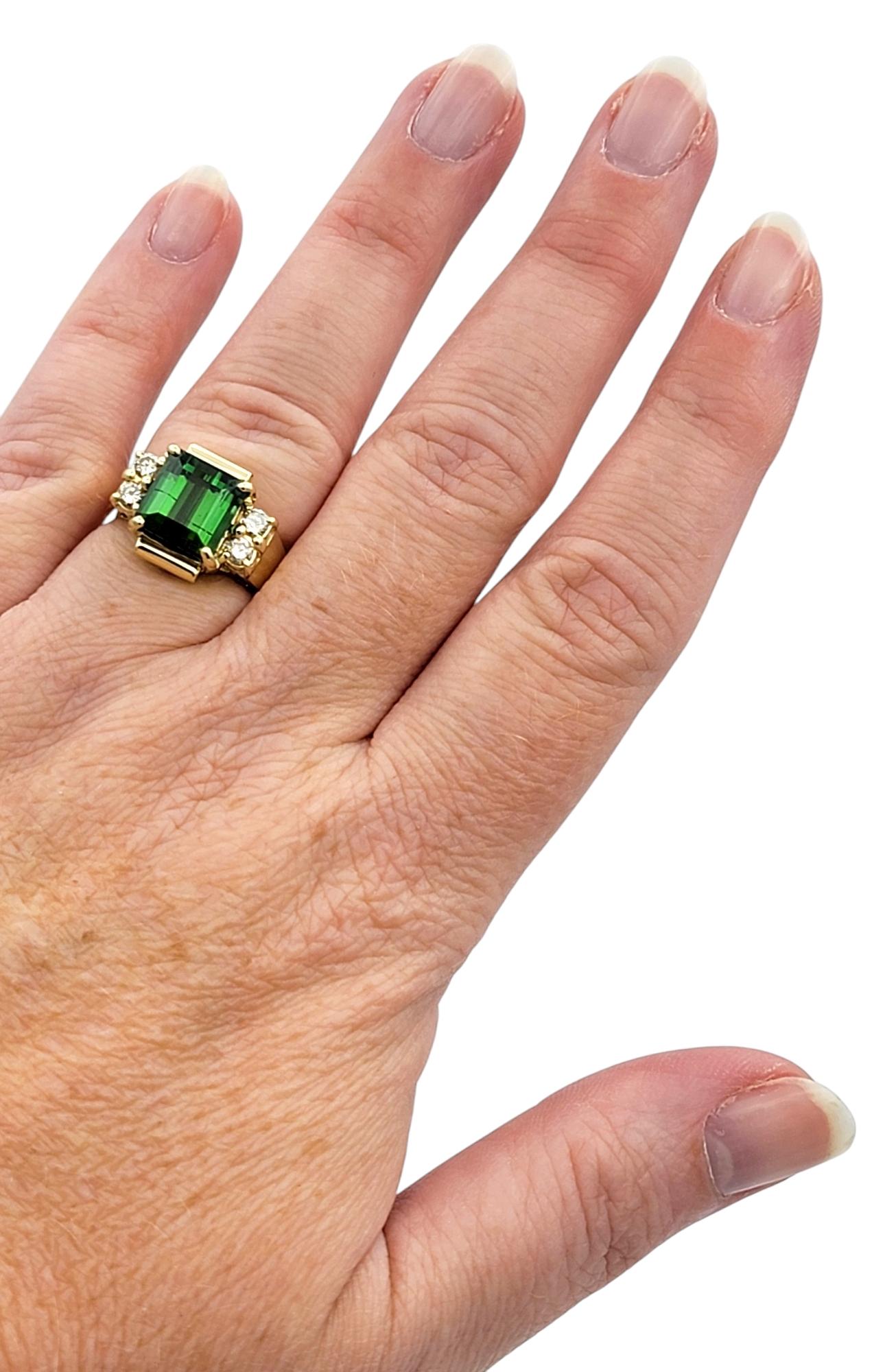 3.67 Carat Square Cut Tourmaline Ring with Diamonds in 14 Karat Yellow Gold For Sale 4