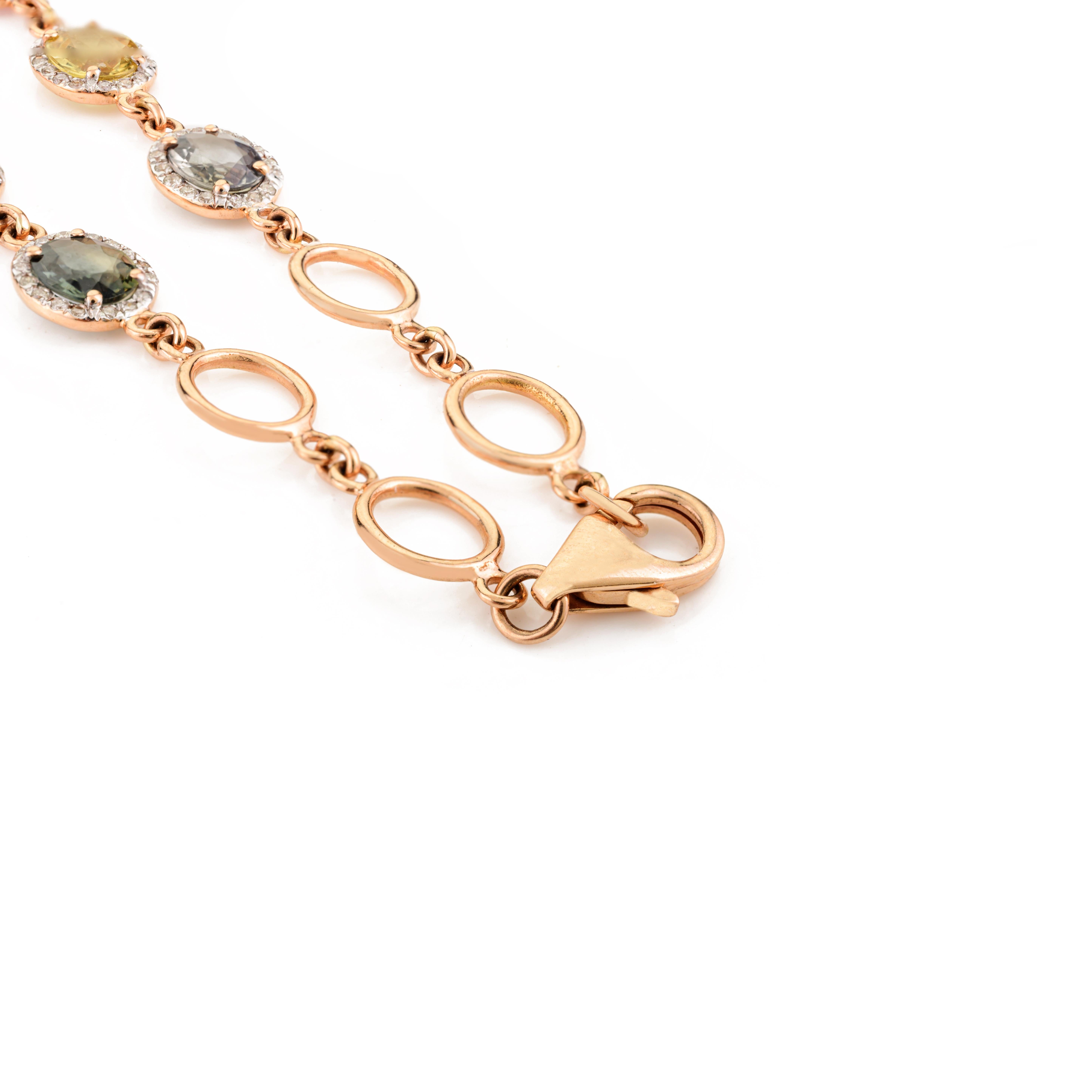 23.67Carats Oval Cut Multi Sapphire Halo Diamond Necklace in 18k Solid Rose Gold For Sale 4