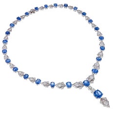 36.71 Carat Burma Blue Sapphire And Diamond Necklace In 18 Karat White Gold