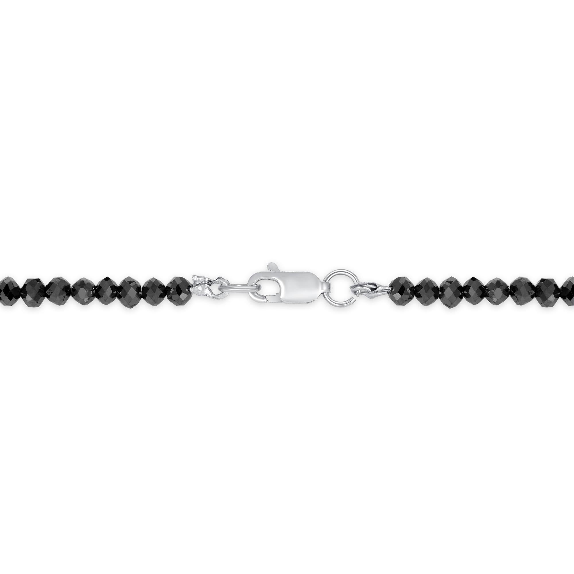 Contemporary 36.72 Carat Black Diamond Briolette Bead Necklace with 14K White Gold Clasp For Sale