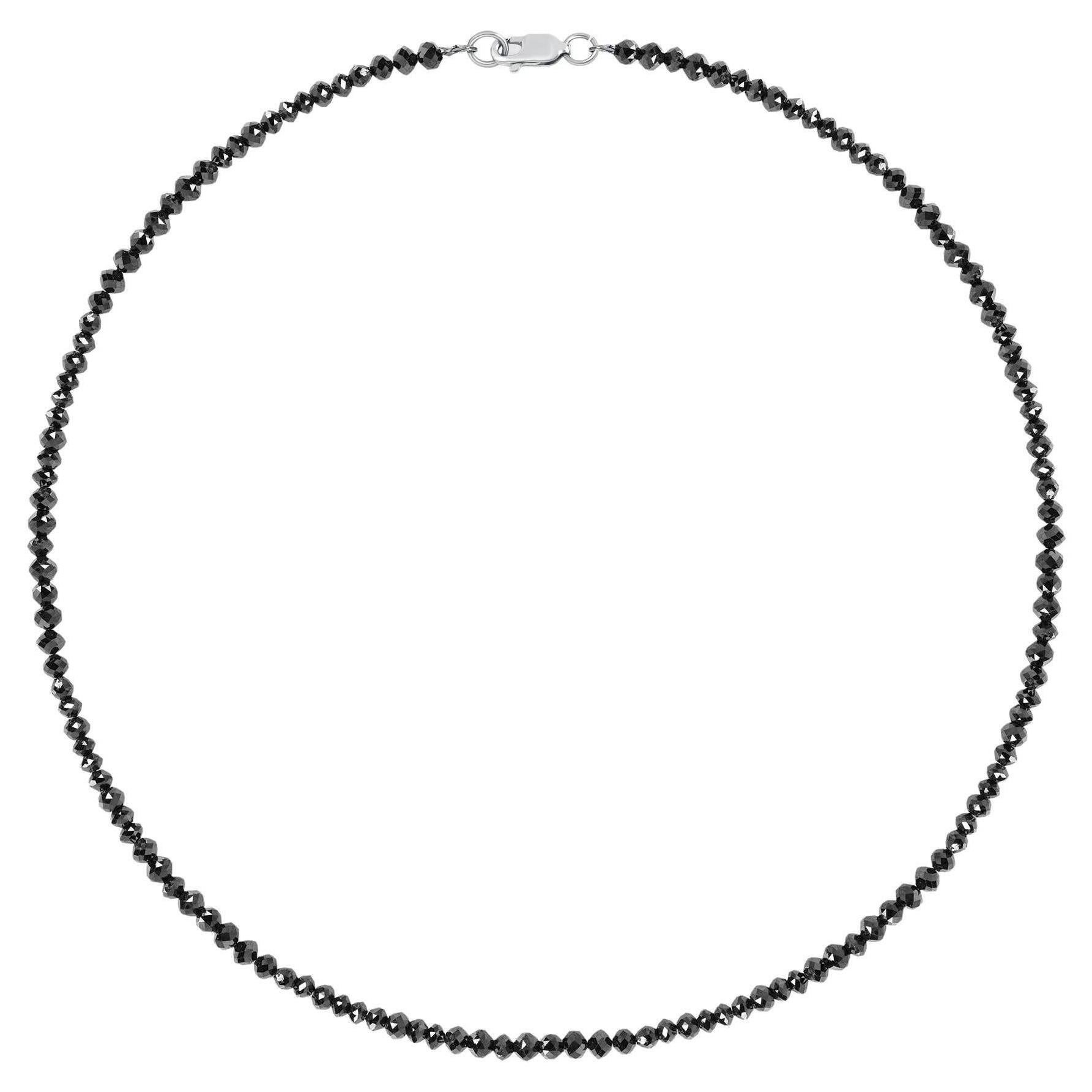 36.72 Carat Black Diamond Briolette Bead Necklace with 14K White Gold Clasp For Sale