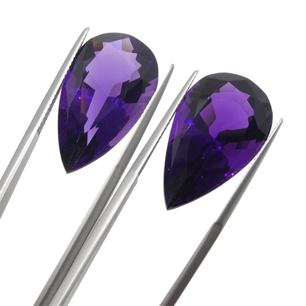 Brilliant Cut 36.72ct Pair Pear Purple Amethyst from Uruguay For Sale