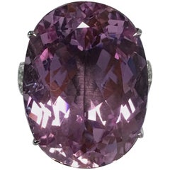 36.76 Carat Kunzite and Diamond Ring Set in 14 Karat White Gold