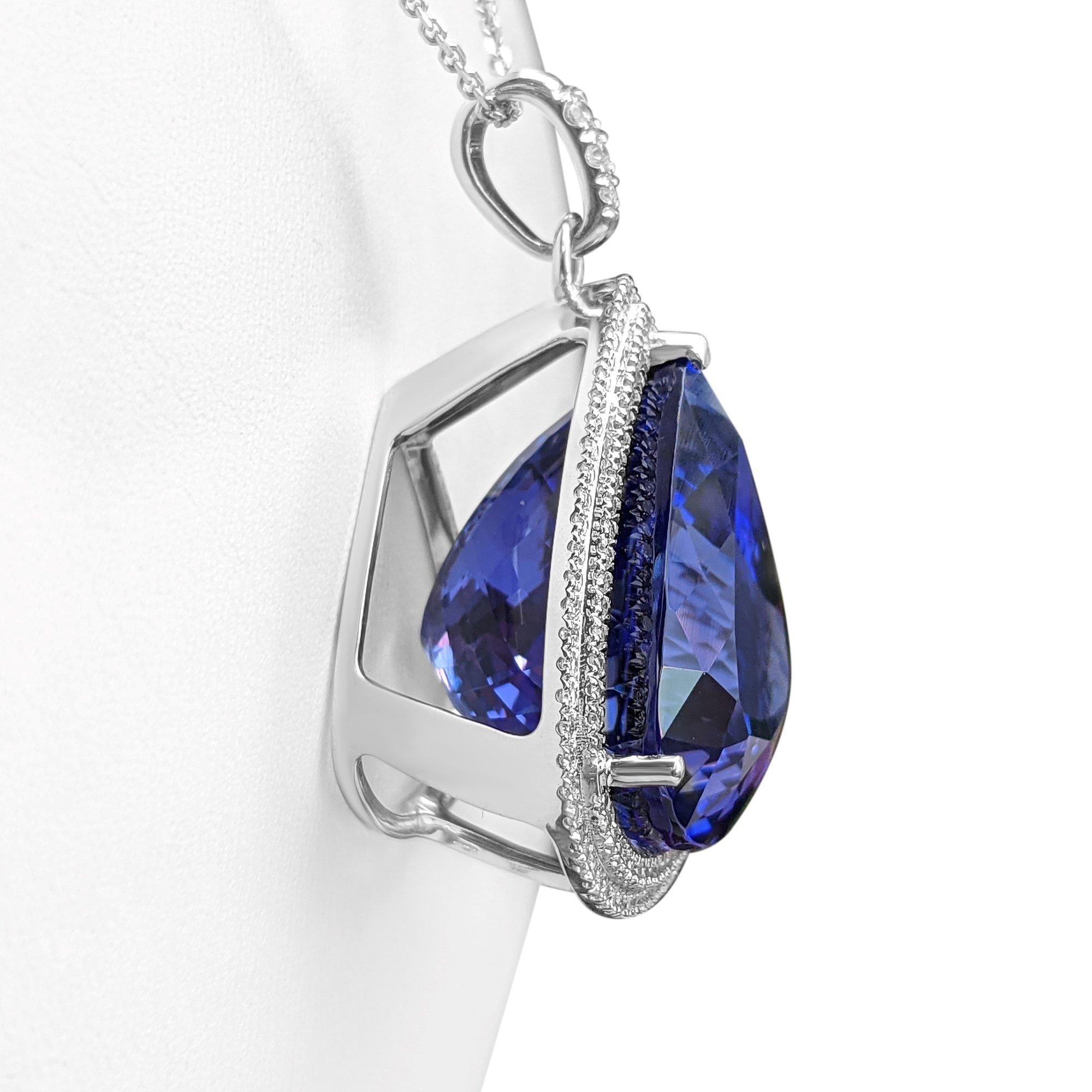 Art Deco 36.78ct Tanzanite & 0.70ct Diamonds, 18 Kt. White Gold, Necklace with Pendant