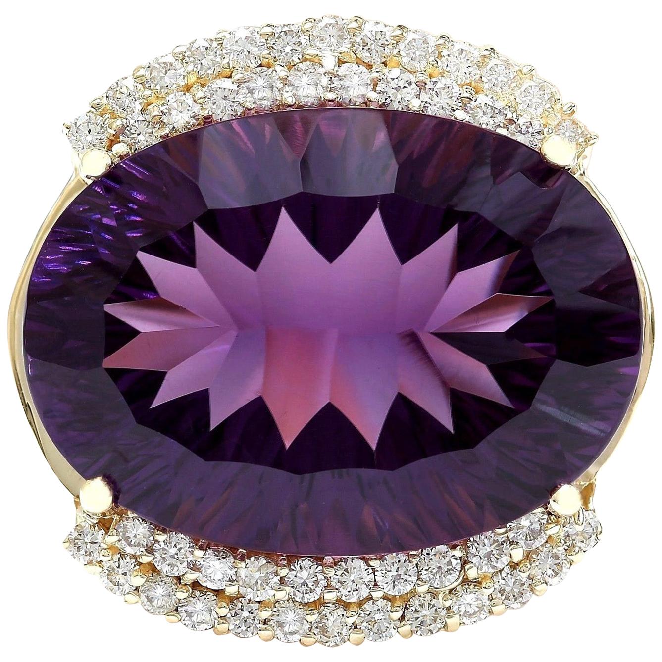Amethyst Diamond Ring In 14 Karat Solid Yellow Gold  For Sale