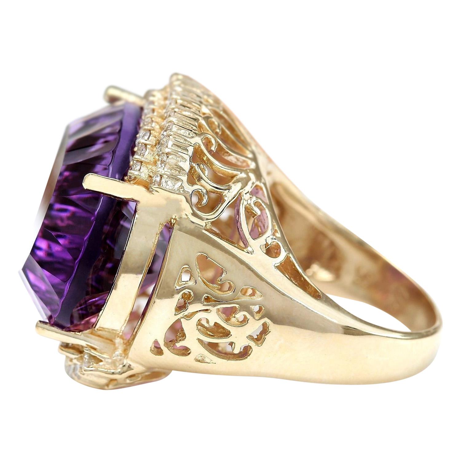 Oval Cut Amethyst Diamond Ring In 14 Karat Solid Yellow Gold  For Sale