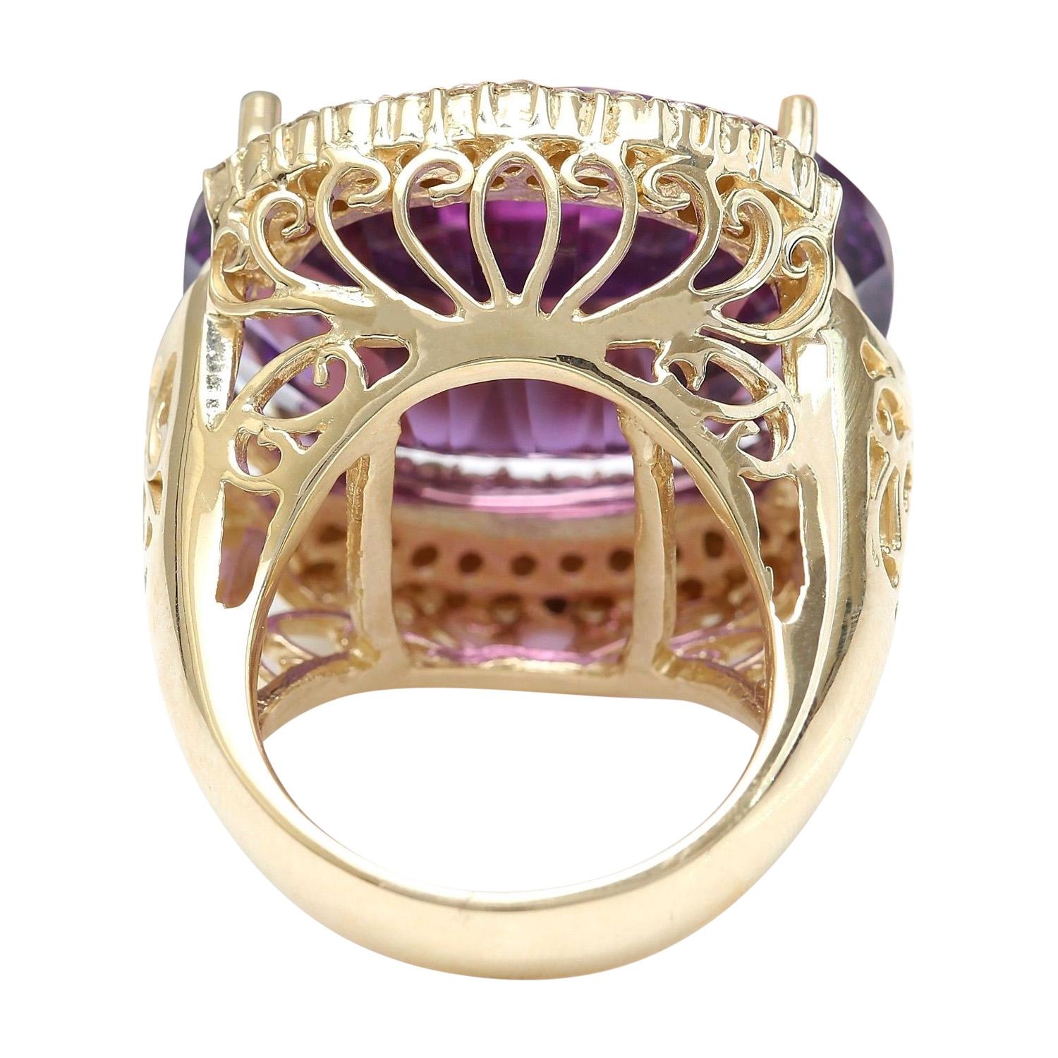 Amethyst Diamond Ring In 14 Karat Solid Yellow Gold  In New Condition For Sale In Los Angeles, CA