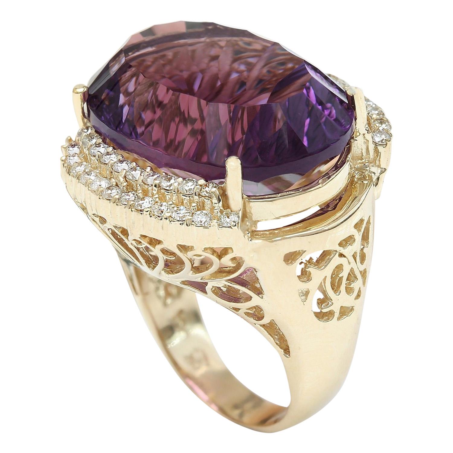 Women's Amethyst Diamond Ring In 14 Karat Solid Yellow Gold  For Sale