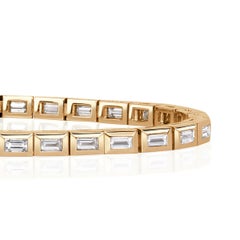 3.67ct Baguette Cut Diamond Bezel Tennis Bracelet in 18k Yellow Gold