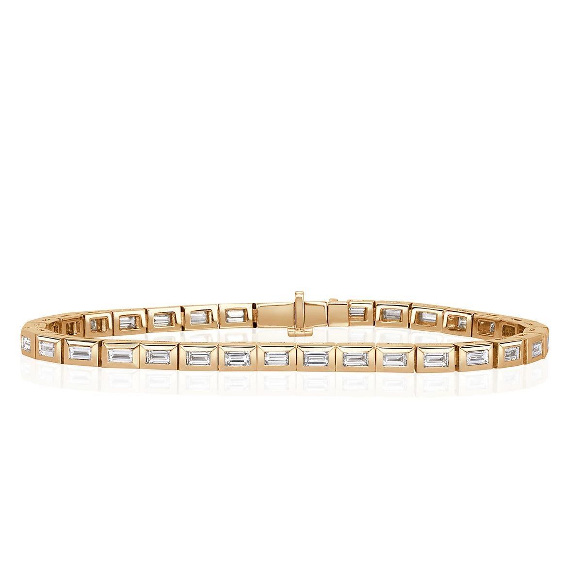 3.67ct Baguette Cut Diamond Bezel Tennis Bracelet in 18k Yellow Gold