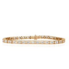 3.67ct Baguette Cut Diamond Bezel Tennis Bracelet in 18k Yellow Gold