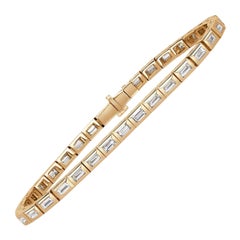 3.67ct Baguette Cut Diamond Bezel Tennis Bracelet in 18k Yellow Gold