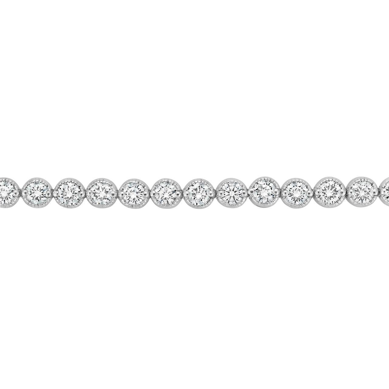 Art Deco Conflict Free Diamond Bezel Tennis Bracelet 3.67 Carats in 14 Karat White Gold For Sale