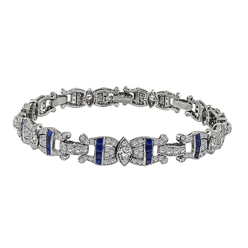 Round Cut 3.67ct Diamond Sapphire Bracelet For Sale