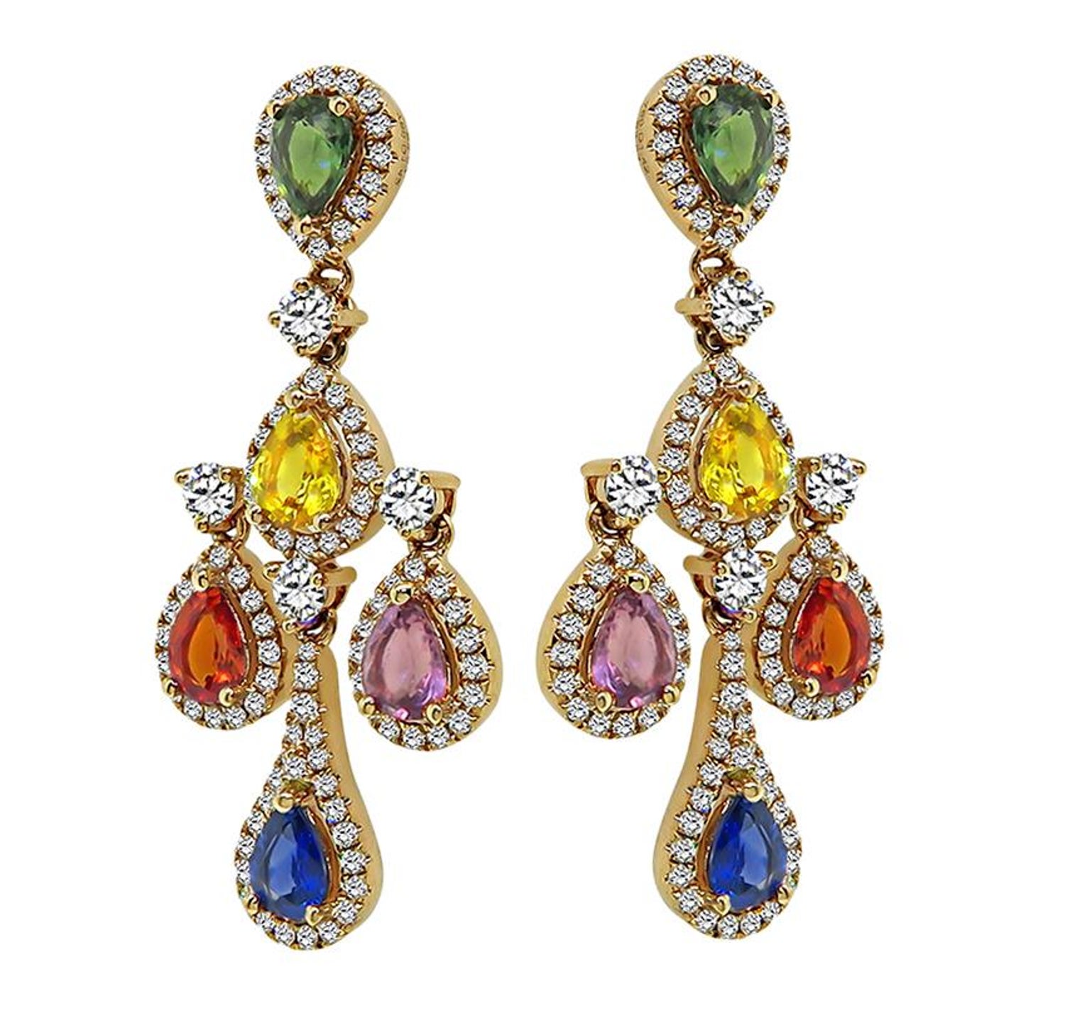 3.67ct Multi Color Sapphire 1.42ct Diamond Earrings For Sale at 1stDibs