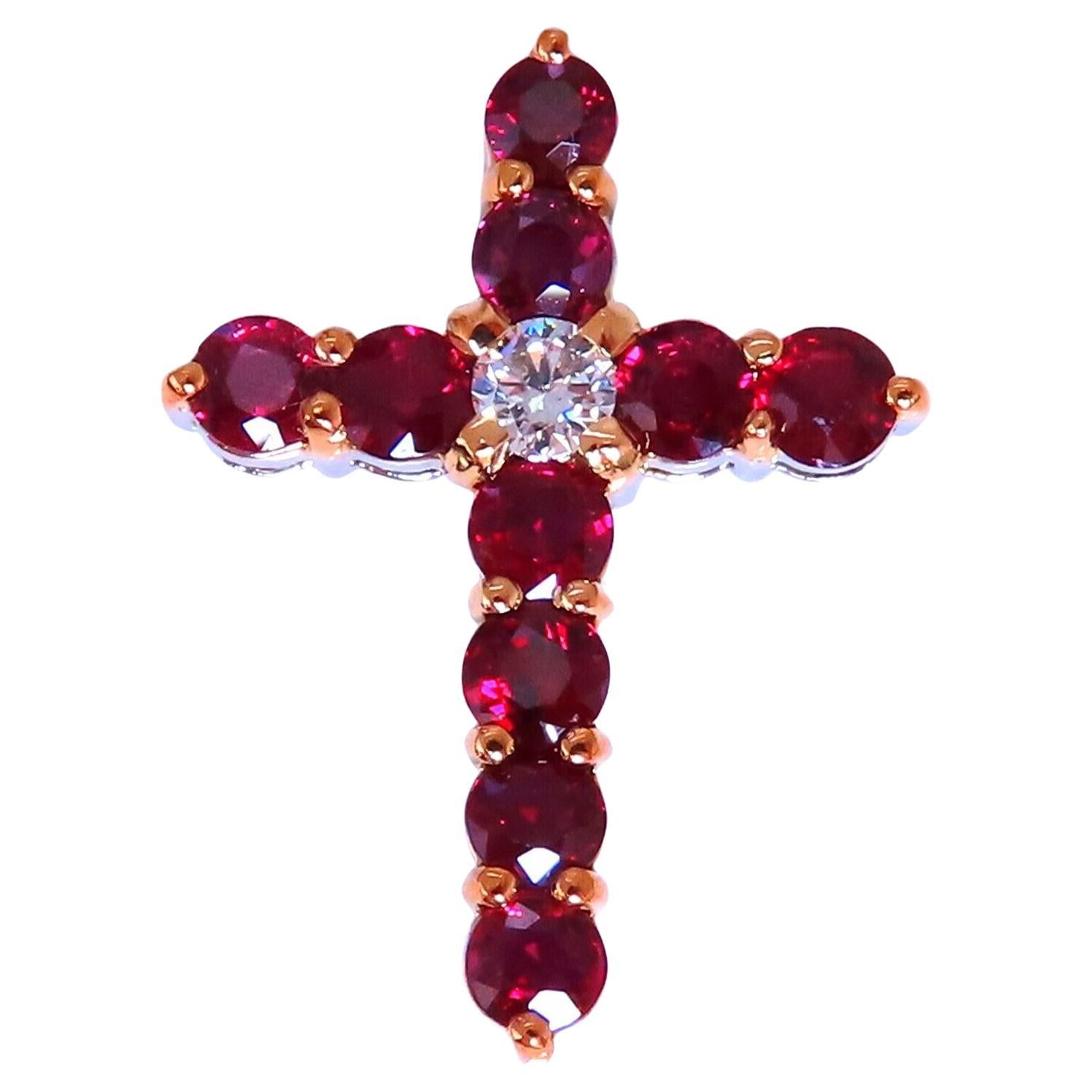 3.67ct Natural Ruby Diamond Cross 14 Karat Gold For Sale