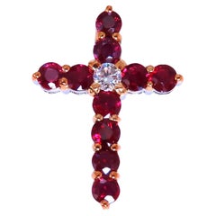 3.67ct Natural Ruby Diamond Cross 14 Karat Gold