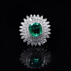 Natural 3.67cts Emerald & 2.79cts Diamond Ring in 18k Gold