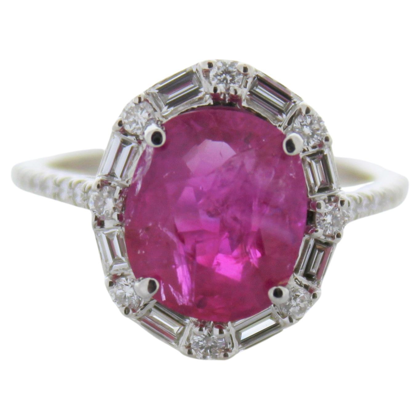 3.67ctw Ruby and 0.53ctw Diamond Ring in 14K White Gold For Sale