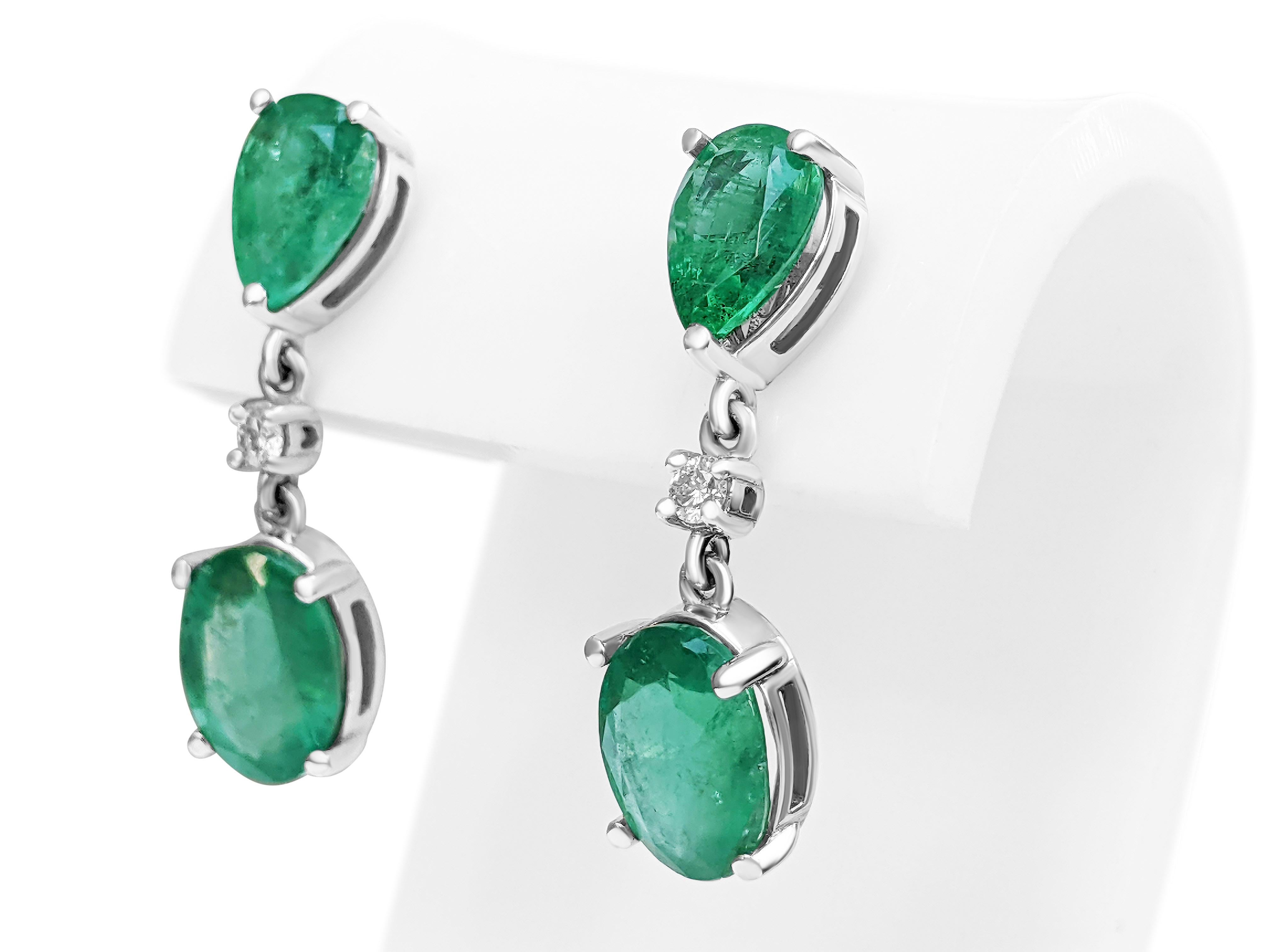 $1 NO RESERVE!  3.68cttw Emeralds & 0.06 Carat Diamonds, 14K White Gold Earrings In New Condition In Ramat Gan, IL