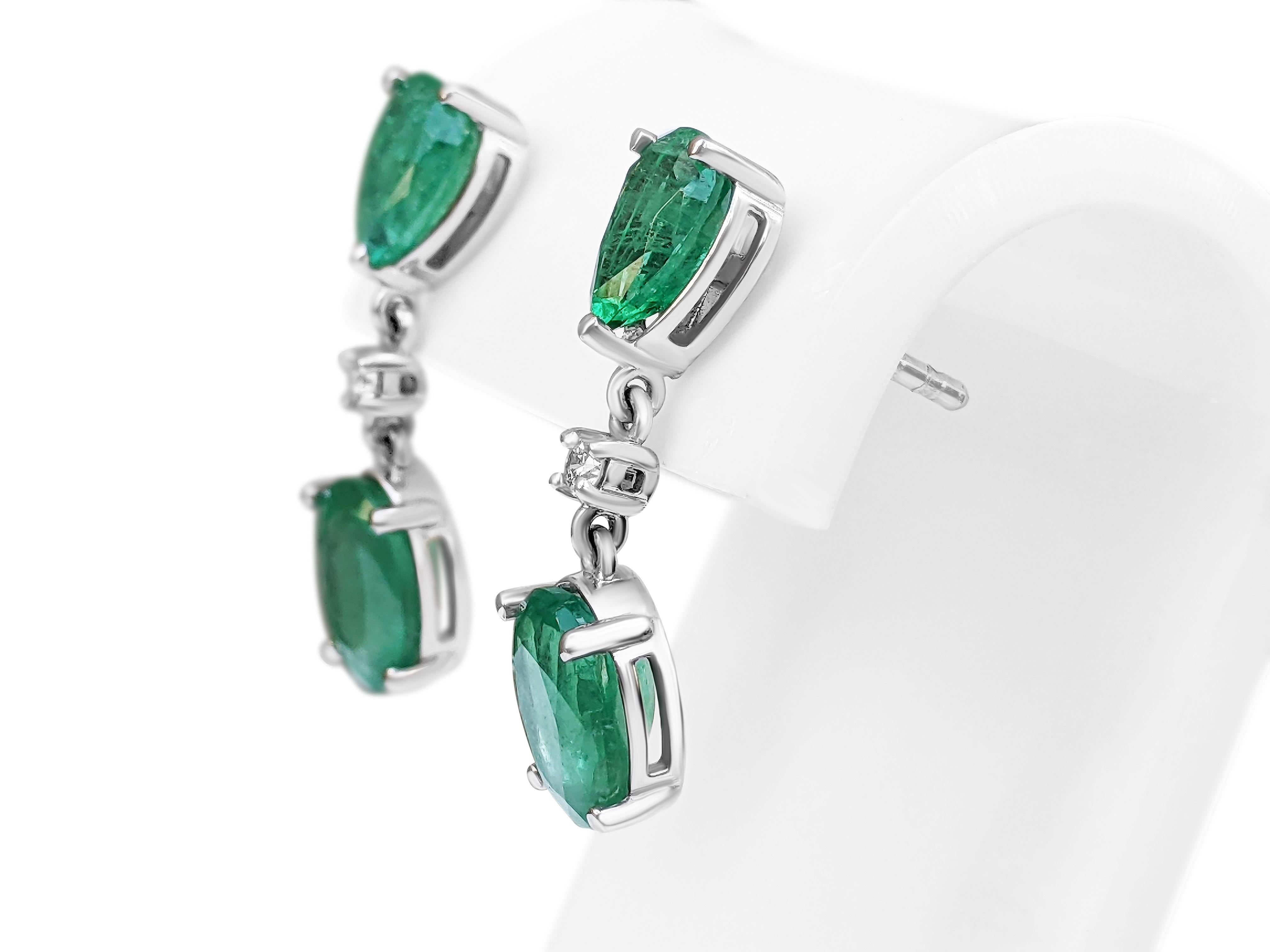 Women's $1 NO RESERVE!  3.68cttw Emeralds & 0.06 Carat Diamonds, 14K White Gold Earrings