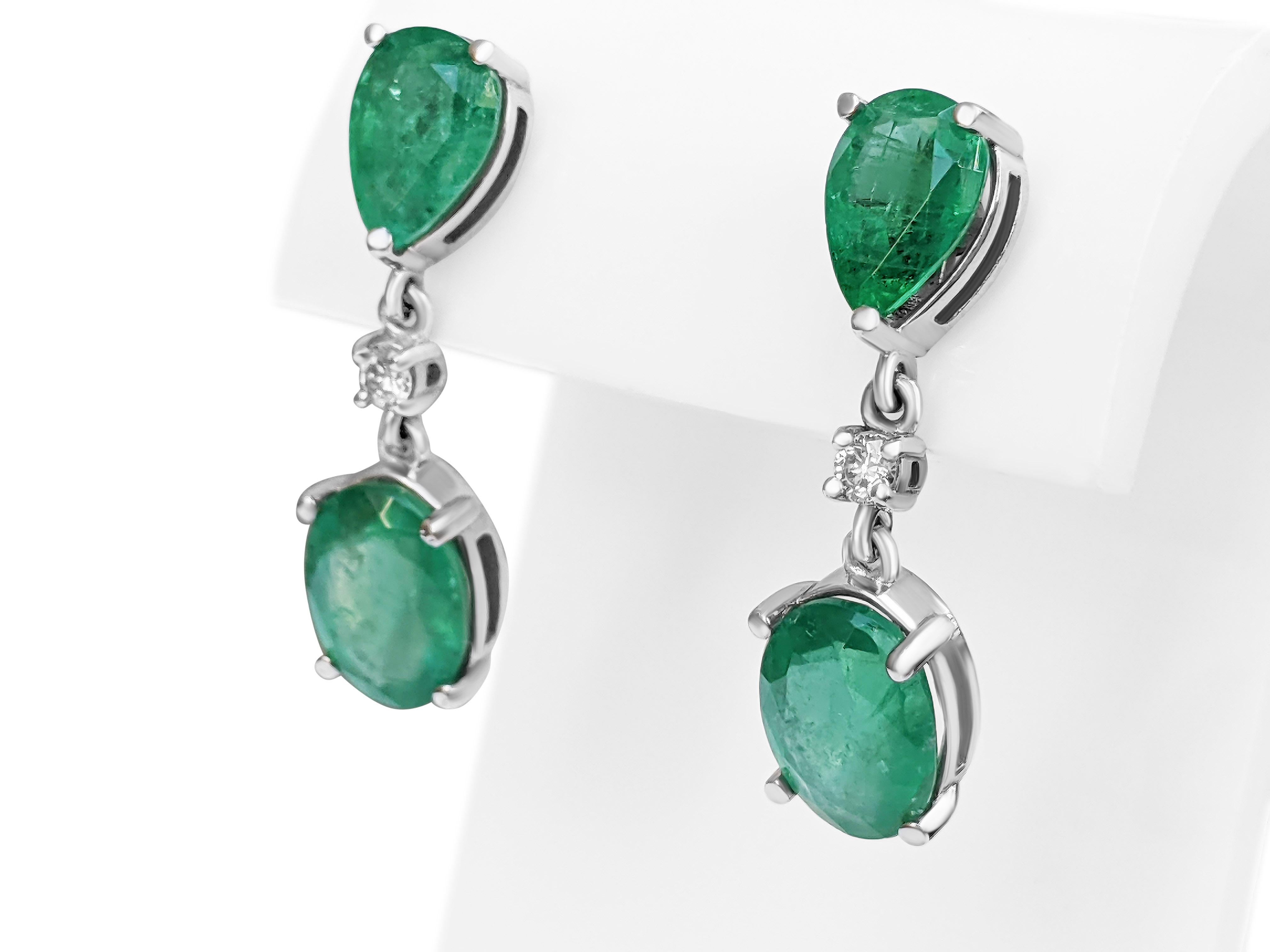 $1 NO RESERVE!  3.68cttw Emeralds & 0.06 Carat Diamonds, 14K White Gold Earrings 1