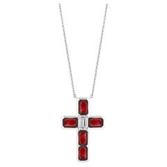 3.68 Carat Emerald Cut Ruby and Diamond Cross