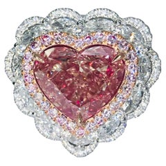 3.68 Carat Fancy Brownish Pink Heart-Shaped Diamond Ring in 18K Gold
