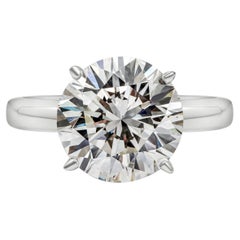 Bague de fiançailles solitaire certifiée GIA de 3,68 carats de diamants ronds taillés en brillant 