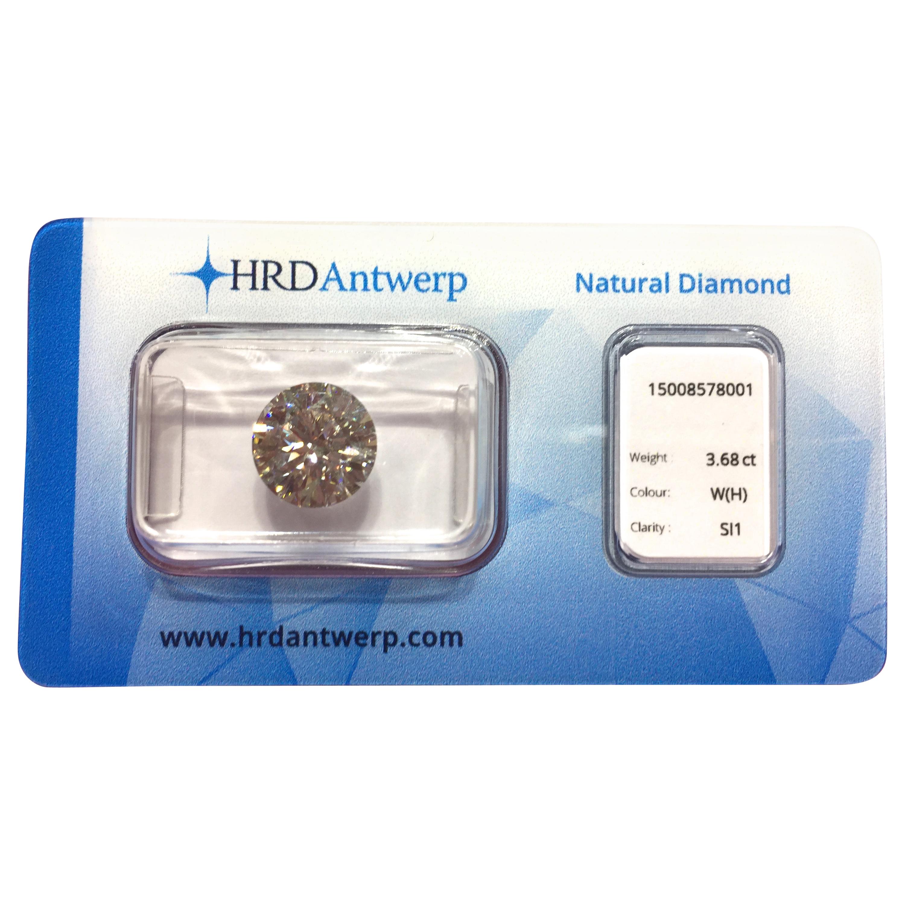 3.68 Carat HRD Certificate White Diamond For Sale