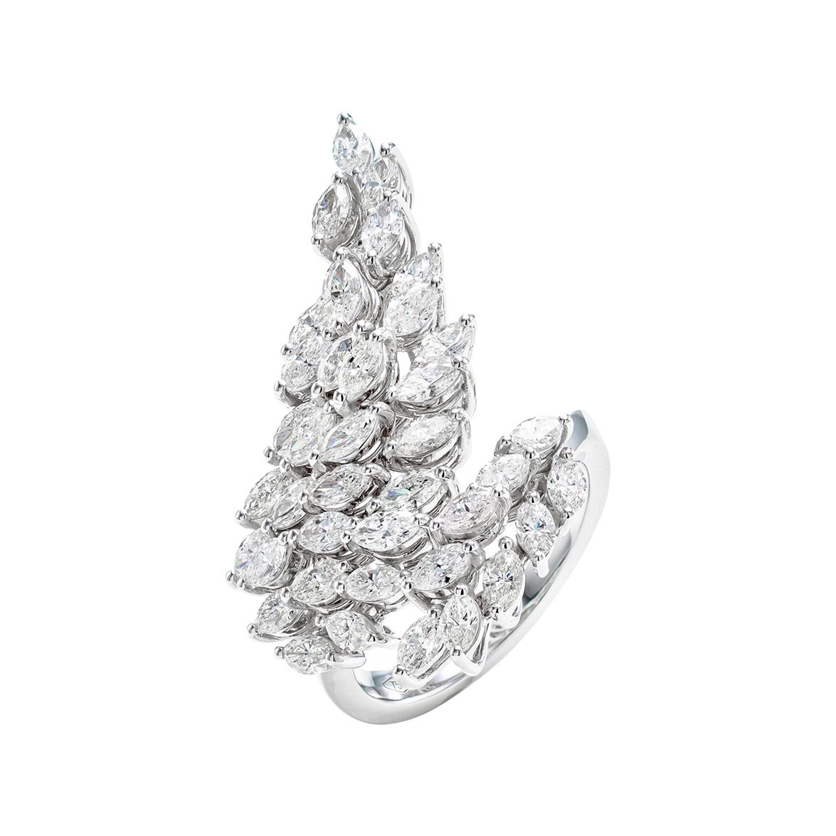3.68 Carat Marquise Wrap Wings Diamond Ring in 18K White Gold For Sale