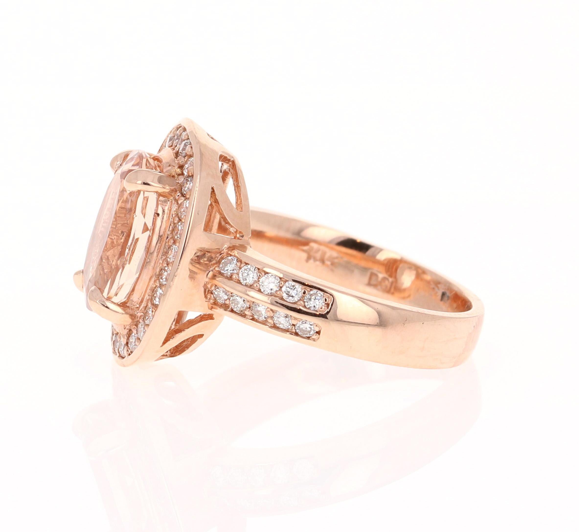 Anillo de cóctel de oro rosa con diamantes Morganita de 3,68 quilates Contemporáneo en venta
